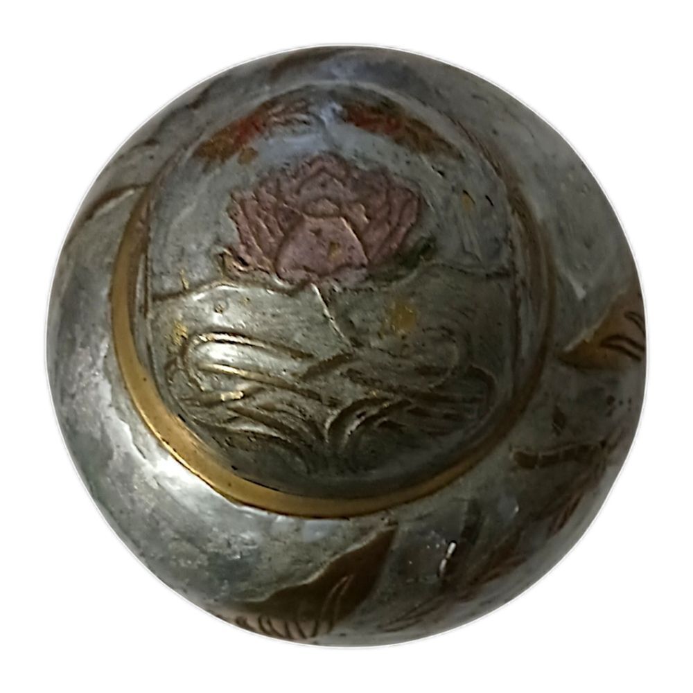 Vintage Brass Ginger Jar Urn Vase Painted Silver Dragonfly Lotus Flowers Patina. - Picture 6 of 16